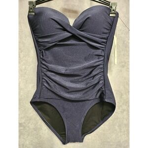 Calvin Klein Size 4 Womens Navy Blue Strapless One Piece Swimsuit (S57)
